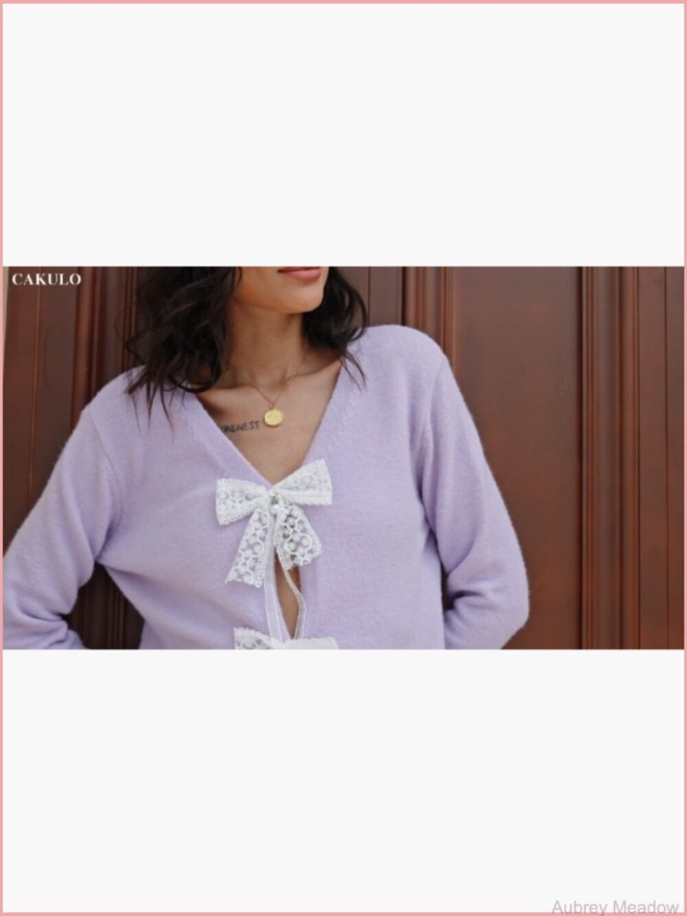 Bow Tie V Neck Lightweight Cardigan Sweater Open Front Knit Crop Top - Picture 7 of 7